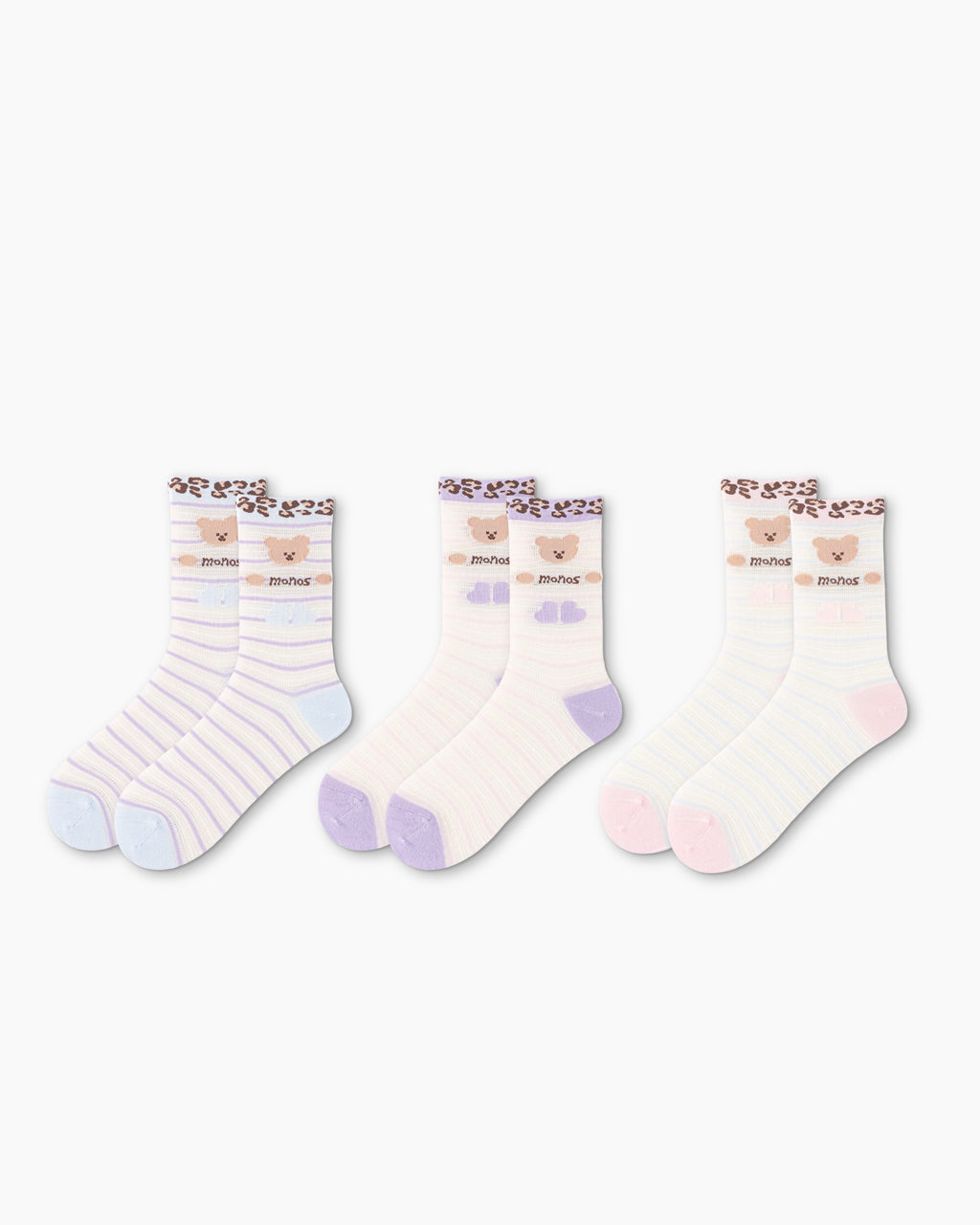 Sweet Bear Gift Box Set Womens Crew Socks Leopard Bear Mesh Cute Sheer Socks - SWEET NANA