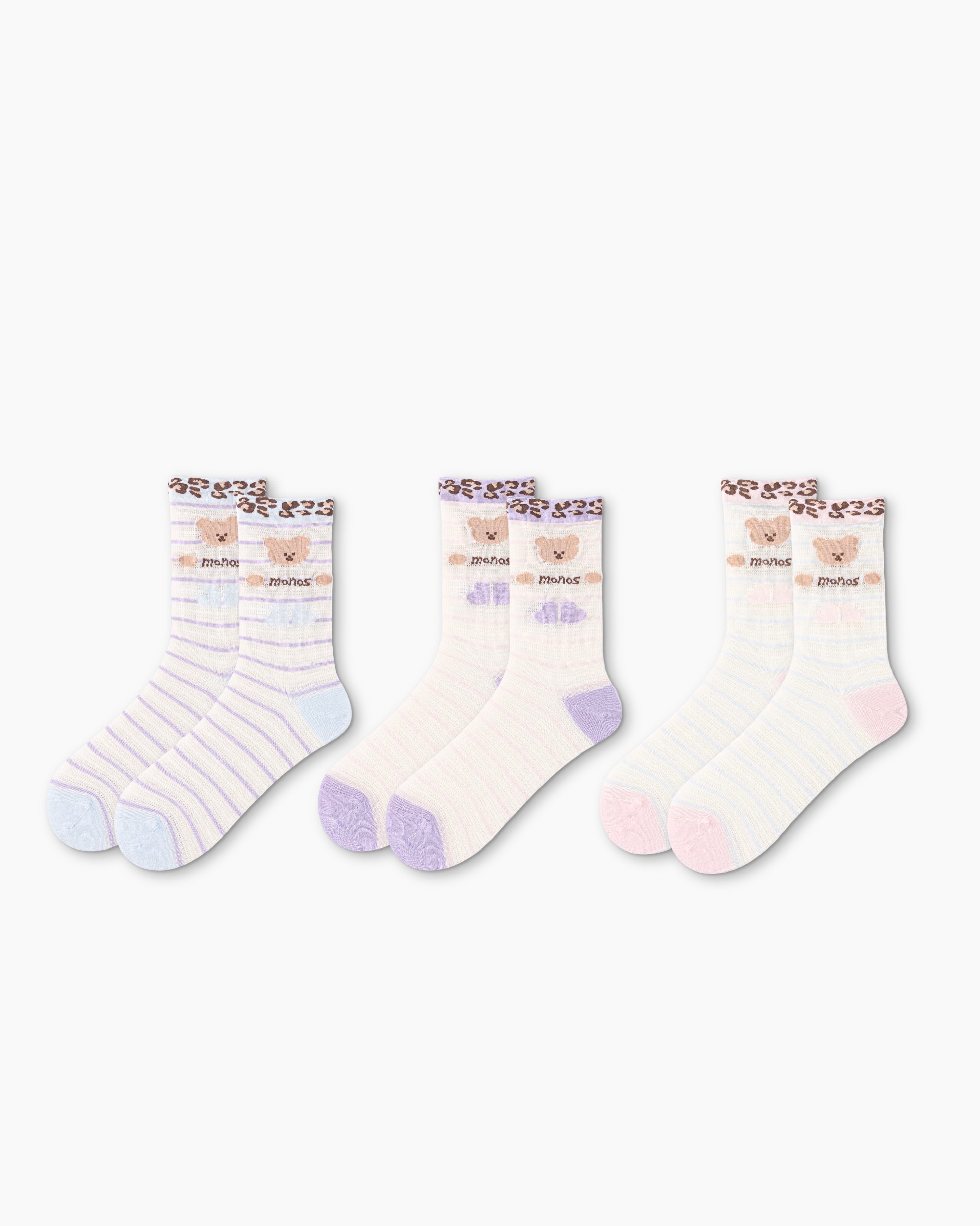Sweet Bear Gift Box Set Womens Crew Socks Leopard Bear Mesh Cute Sheer Socks - SWEET NANA