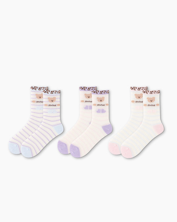 Sweet Bear Gift Box Set Womens Crew Socks Leopard Bear Mesh Cute Sheer Socks - SWEET NANA