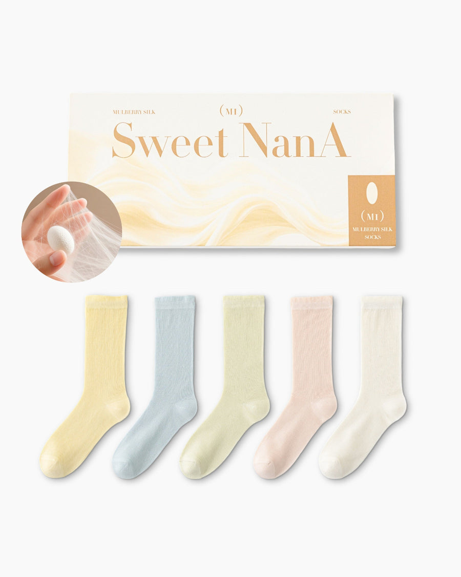 Gift Box Set Womens Crew Socks Mulberry Silk Blend Cooling Comfortable Fashion Styling - SWEET NANA