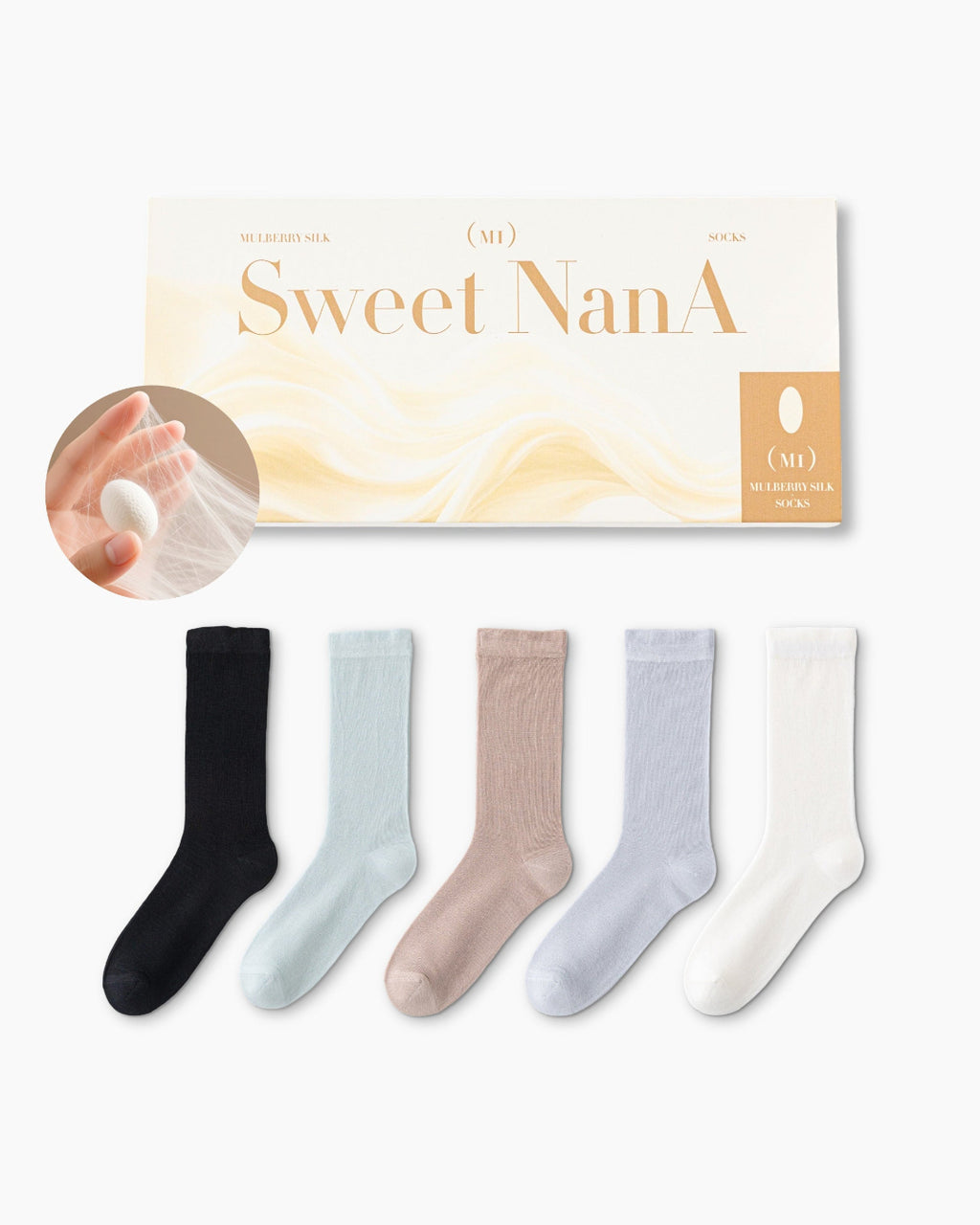 Gift Box Set Womens Crew Socks Mulberry Silk Blend Cooling Comfortable Fashion Styling - SWEET NANA