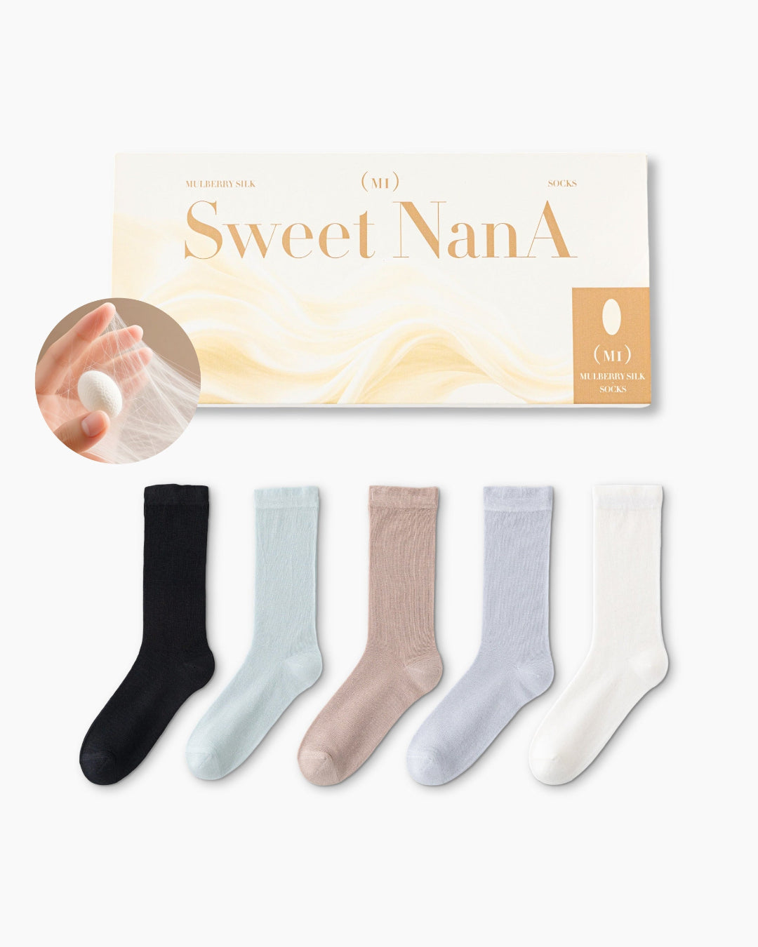 Gift Box Set Womens Crew Socks Mulberry Silk Blend Cooling Comfortable Fashion Styling - SWEET NANA