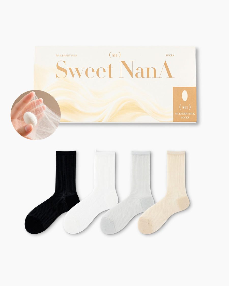 Gift Box Set Womens Crew Socks Mulberry Silk Blend Cooling Fashion Styling Comfortable - SWEET NANA
