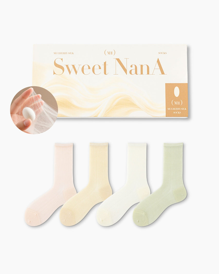 Gift Box Set Womens Crew Socks Mulberry Silk Blend Cooling Fashion Styling Comfortable - SWEET NANA