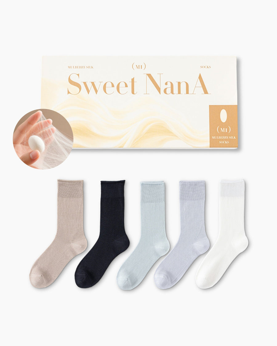 Gift Box Set Womens Crew Socks Mulberry Silk Blend Cuff Cooling Comfortable Fashion Styling - SWEET NANA