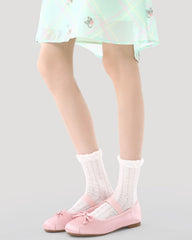 ギフトボックスセット レディース クルーソックス ピュアホワイト 光沢 レース リブ リボン スター テクスチャード