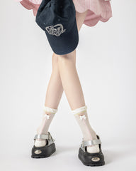 Gift Box Set Womens Crew Socks Ruffle Bear Bow Pattern Cute Casual Style