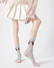 Gift Box Set Womens Crew Socks Ruffle Polka Dog Mesh Cute Breathable Socks