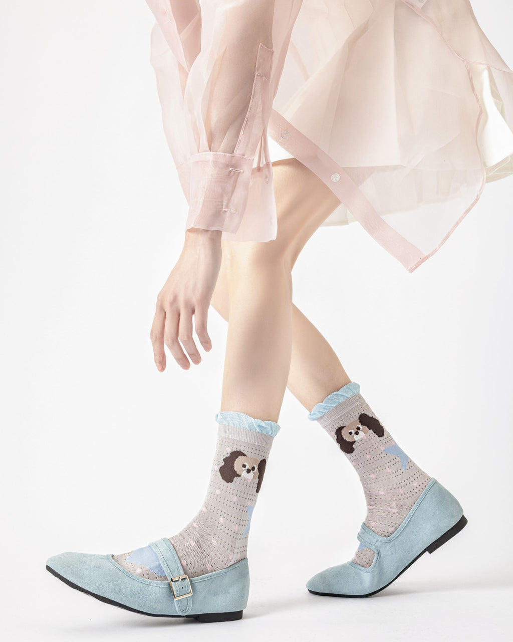 Sweet Bear Gift Box Set Womens Crew Socks Ruffle Polka Dog Mesh Cute Sheer Socks - SWEET NANA