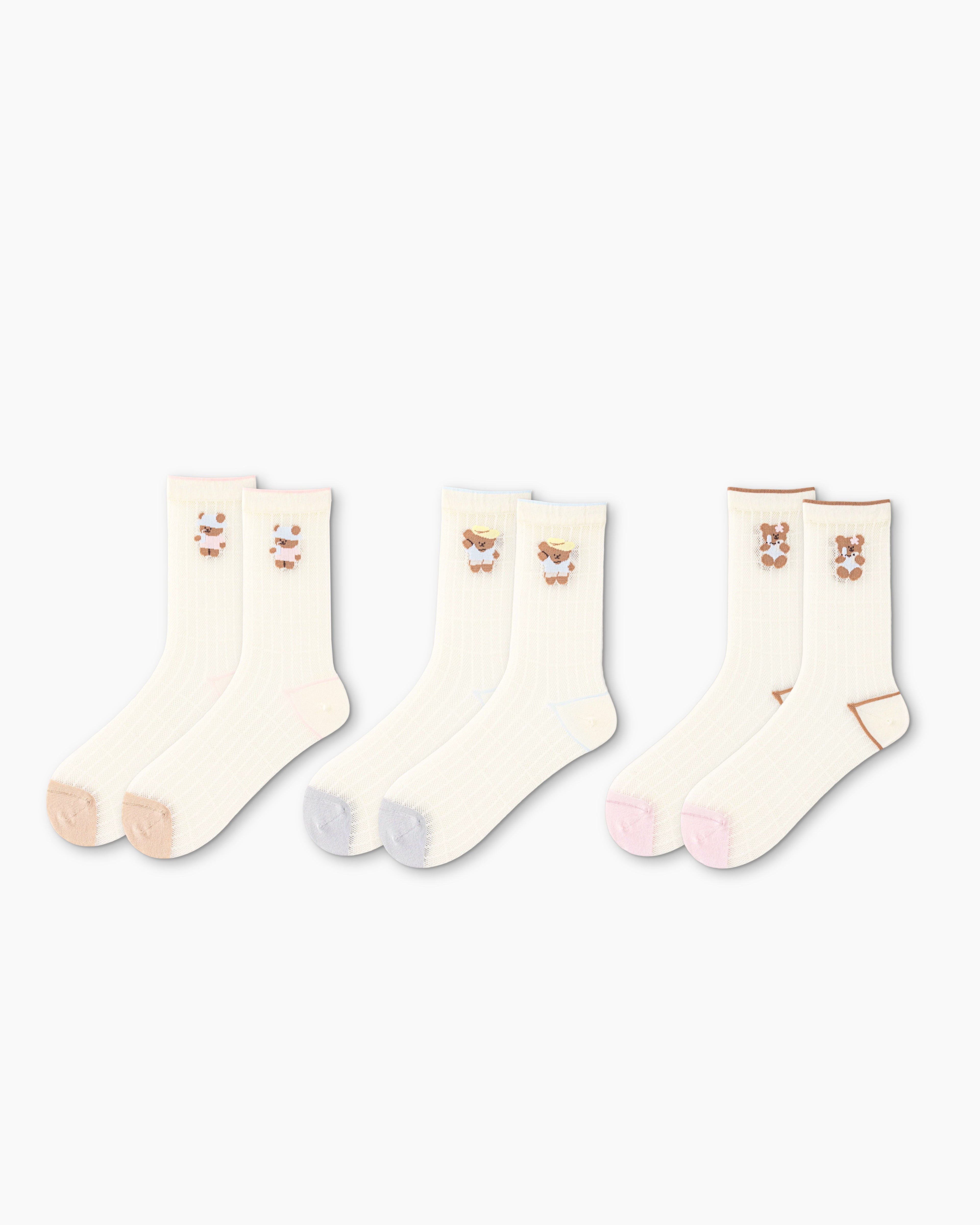 Sweet Bear Gift Box Set Womens Crew Socks Summer Bear Pattern Sheer Socks - SWEET NANA