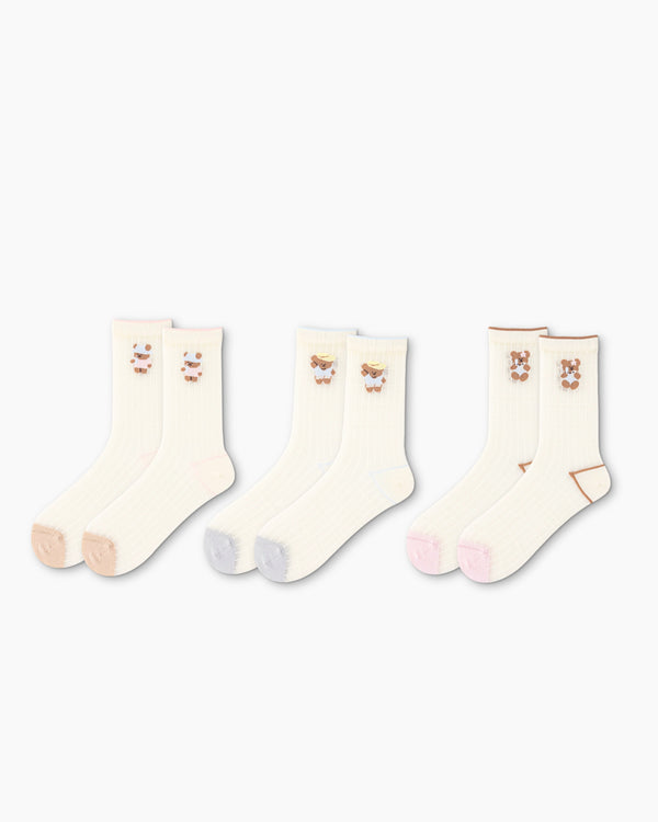 Sweet Bear Gift Box Set Womens Crew Socks Summer Bear Pattern Sheer Socks - SWEET NANA