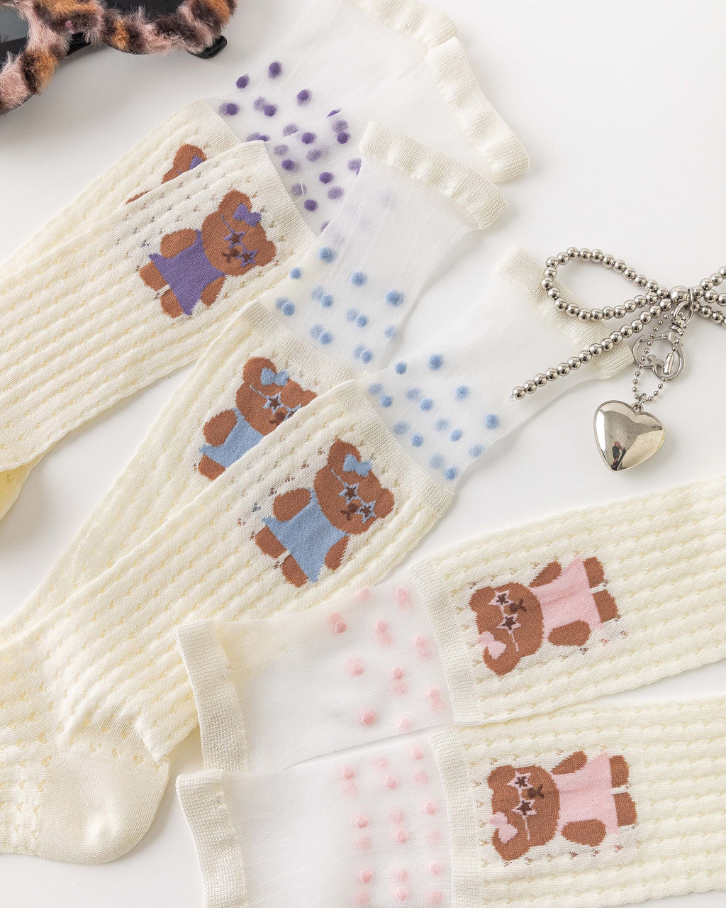 Sweet Bear Gift Box Set Womens Crew Socks Sunglasses Bear Stack Mesh Sheer Socks - SWEET NANA
