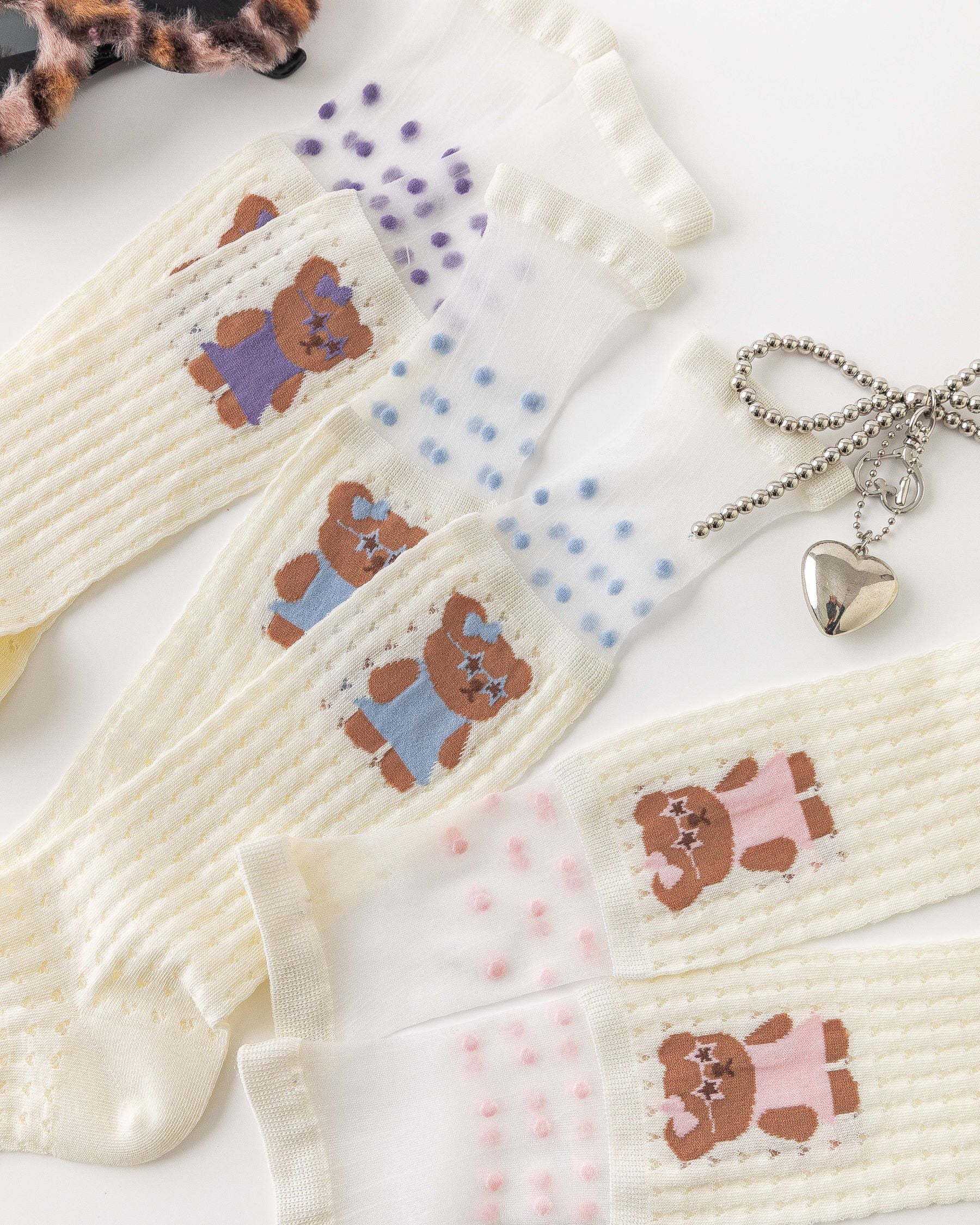 Sweet Bear Gift Box Set Womens Crew Socks Sunglasses Bear Stack Mesh Sheer Socks - SWEET NANA