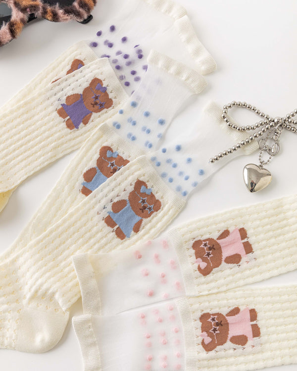 Sweet Bear Gift Box Set Womens Crew Socks Sunglasses Bear Stack Mesh Sheer Socks - SWEET NANA