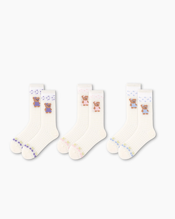 Sweet Bear Gift Box Set Womens Crew Socks Sunglasses Bear Stack Mesh Sheer Socks - SWEET NANA