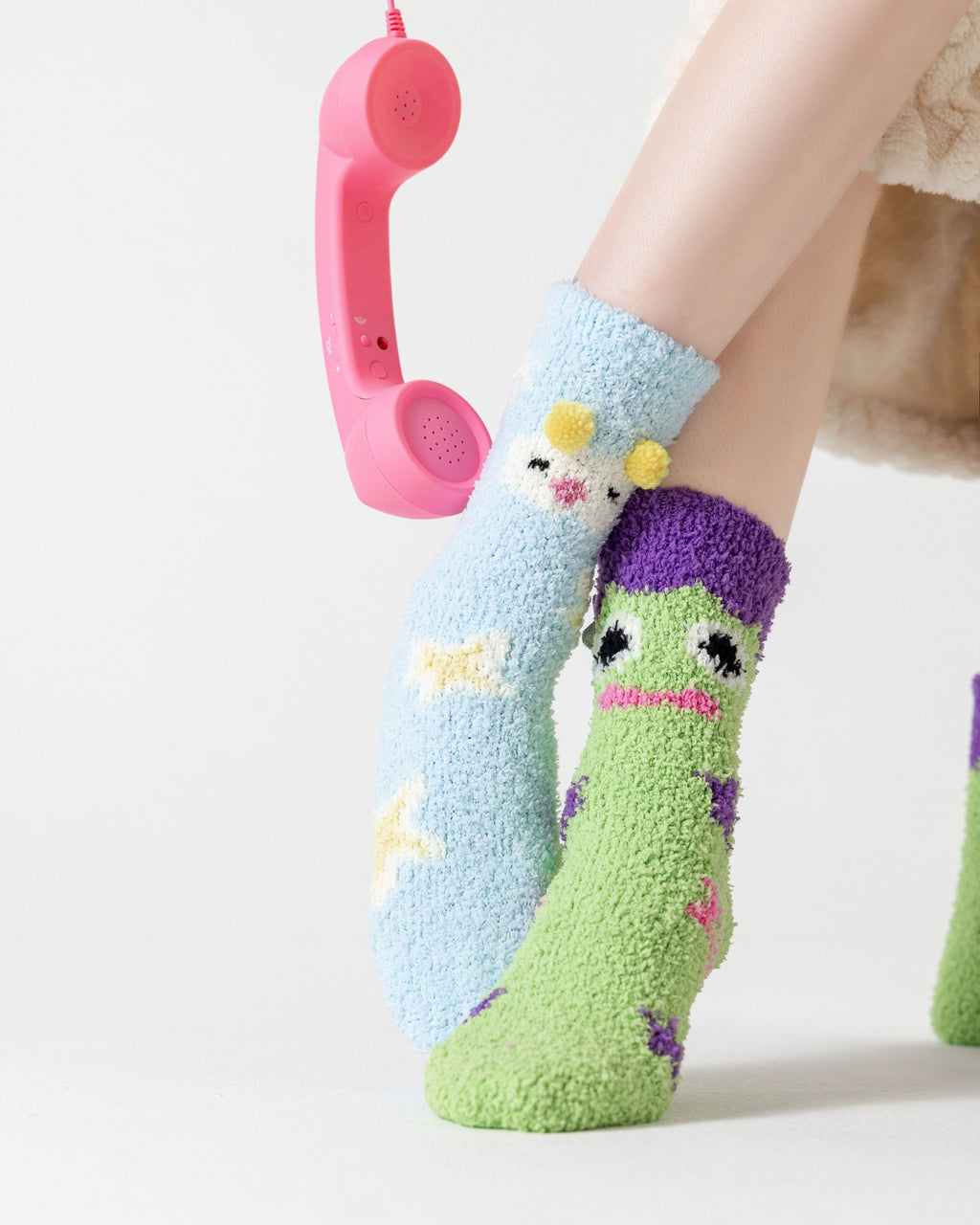 Happy Sheep And Pony Fuzzy Crew Socks
