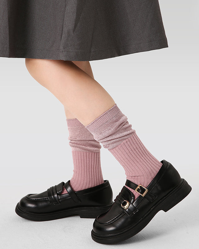 Kids' Cotton Crew Socks Solid Color Stack Cuff Retro Casual
