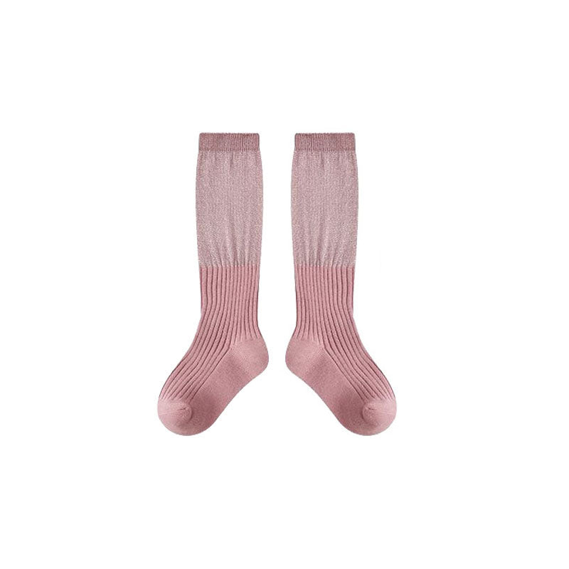 Kids' Cotton Crew Socks Solid Color Stack Cuff Retro Casual