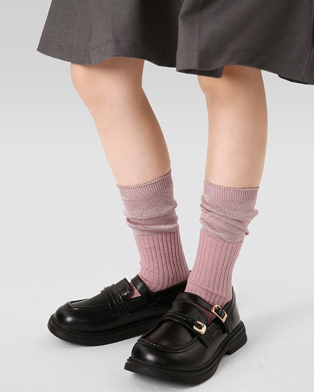 Kids' Cotton Crew Socks Solid Color Stack Cuff Retro Casual