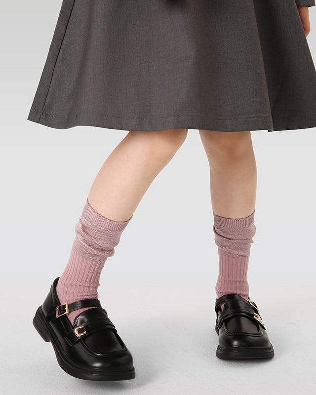 Kids' Cotton Crew Socks Solid Color Stack Cuff Retro Casual