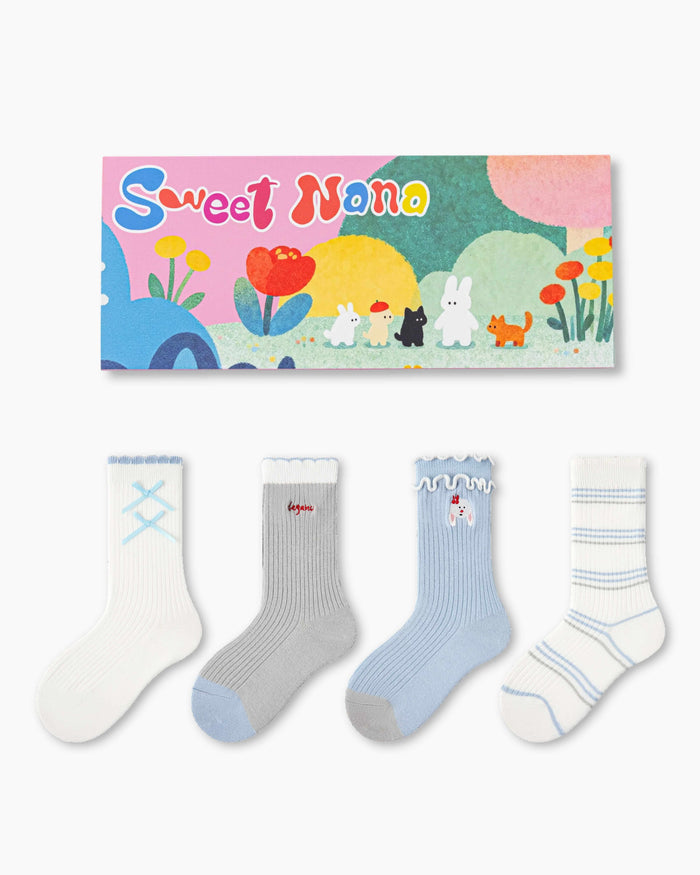 Kids Gift Box Blue Cotton Crew Socks