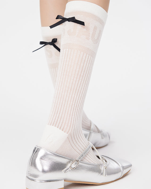 Women's Antibacterial Cotton Mesh Crew Socks Letter Bowknot