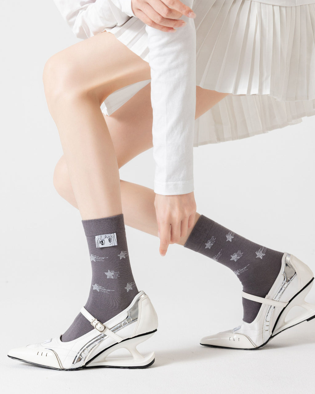 Manga Patch Star Cotton Crew Socks