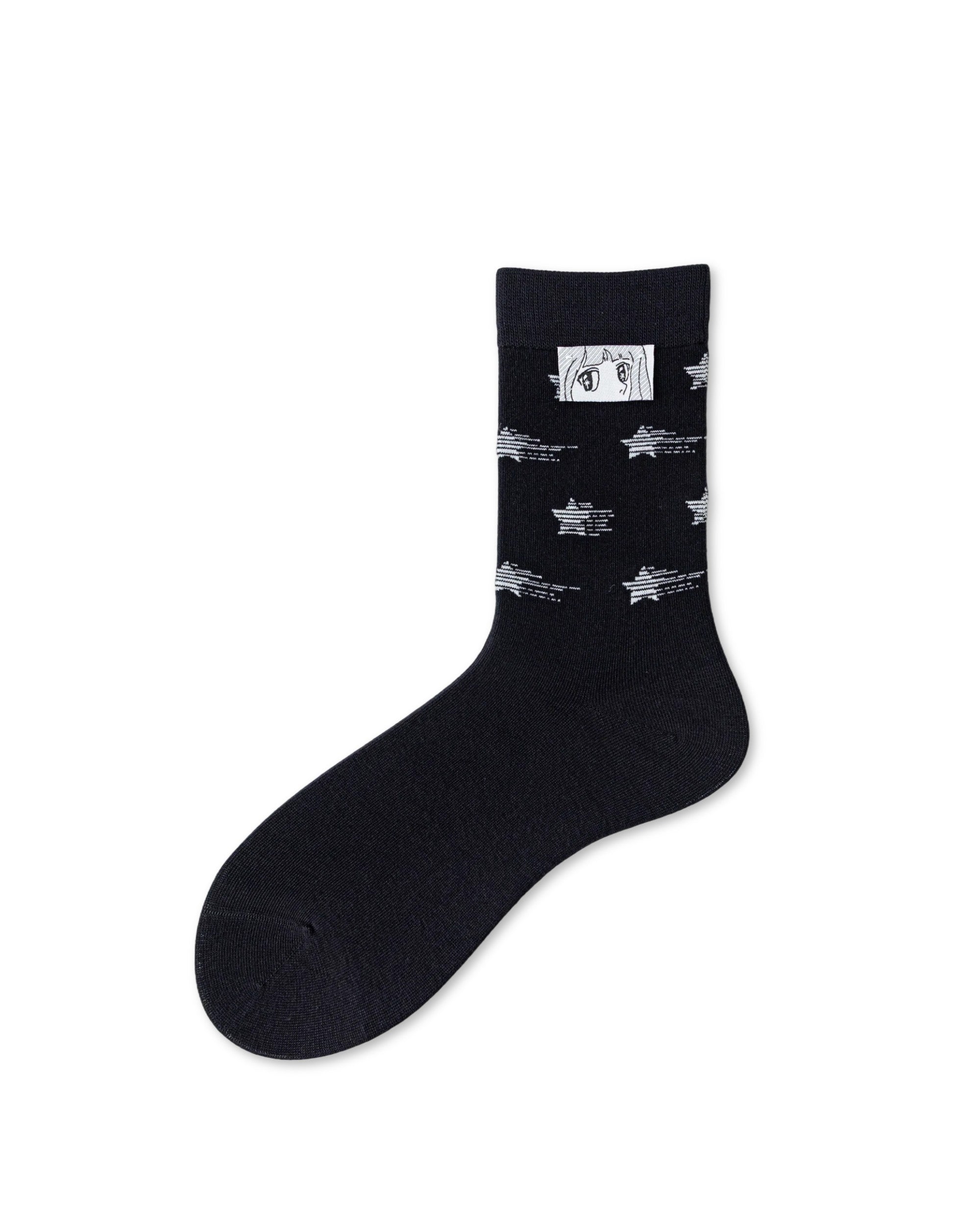 Manga Patch Star Cotton Crew Socks