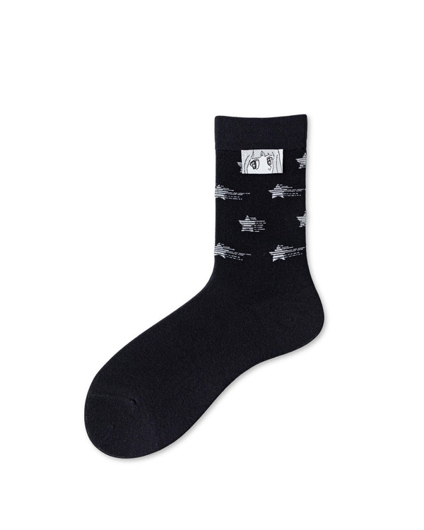 Manga Patch Star Cotton Crew Socks