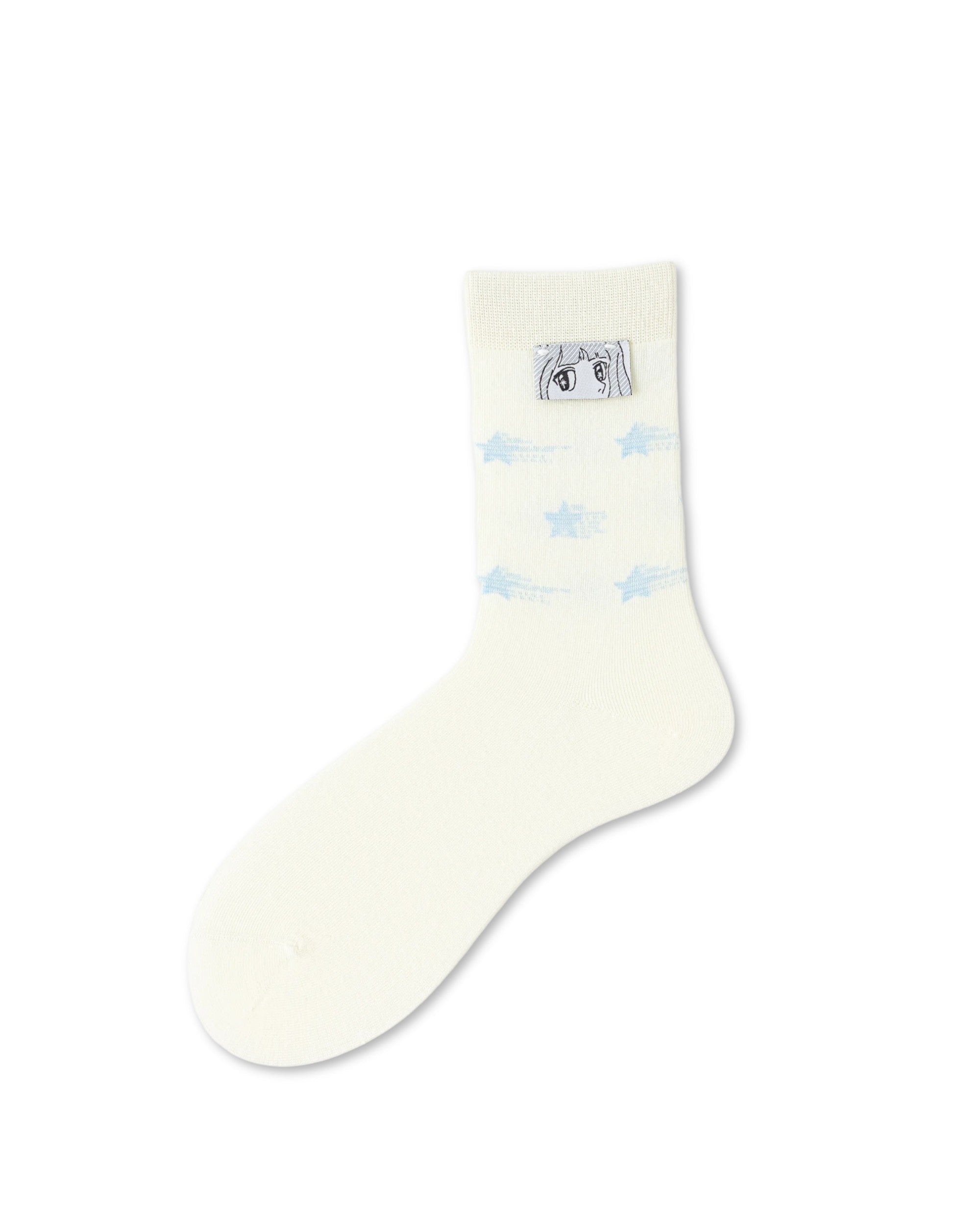 Manga Patch Star Cotton Crew Socks