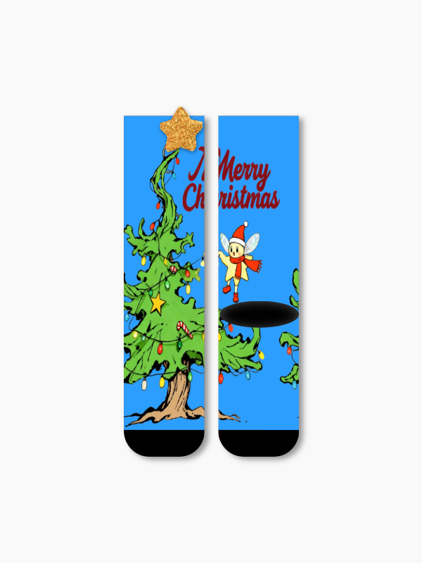 メリークリスマスツリークッキー＆ウィムジカルツリークルーソックス デジタルプリント