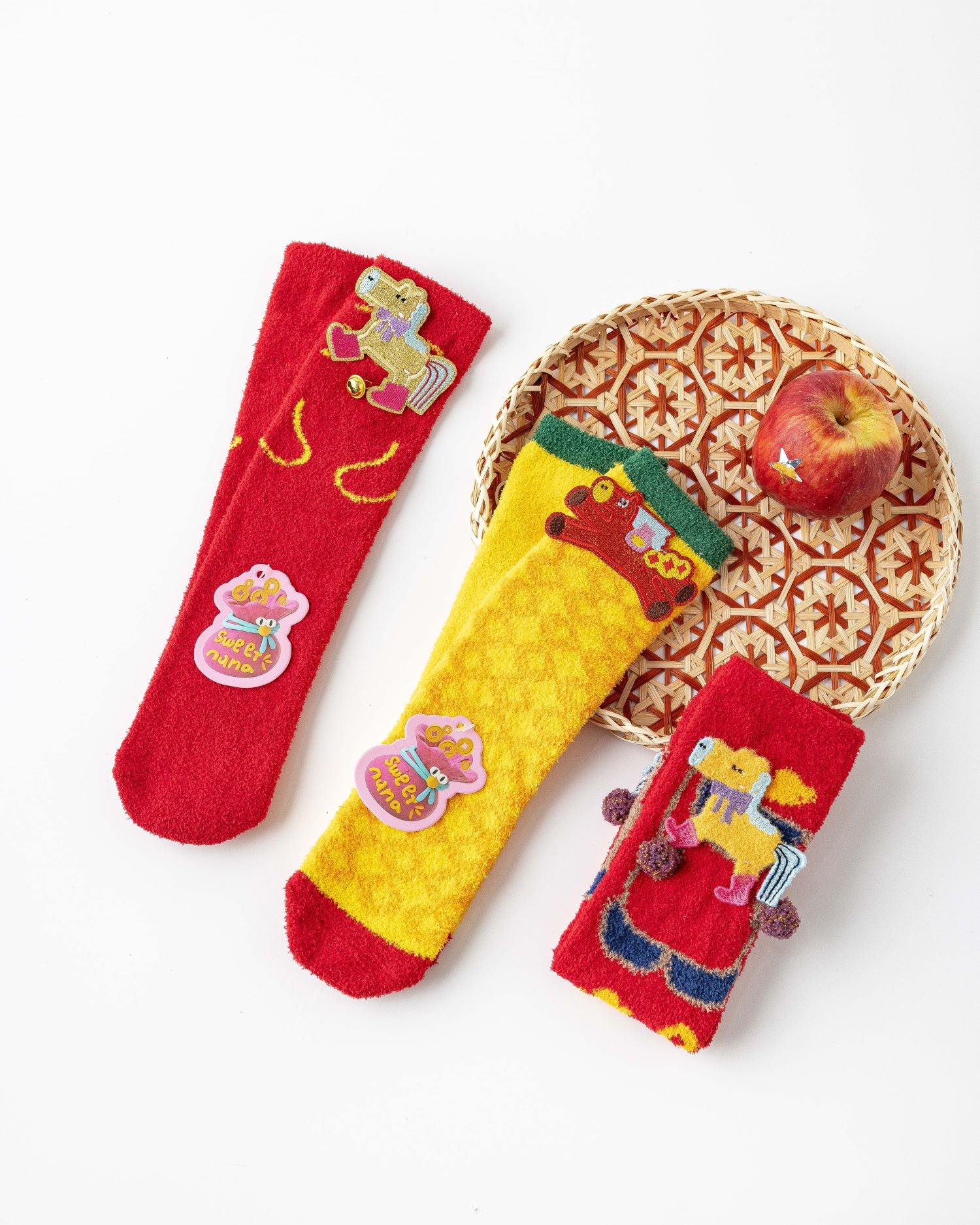 New Year 3D Horse Patch Red Socks Horse of Fortune Combed Cotton Crew Socks