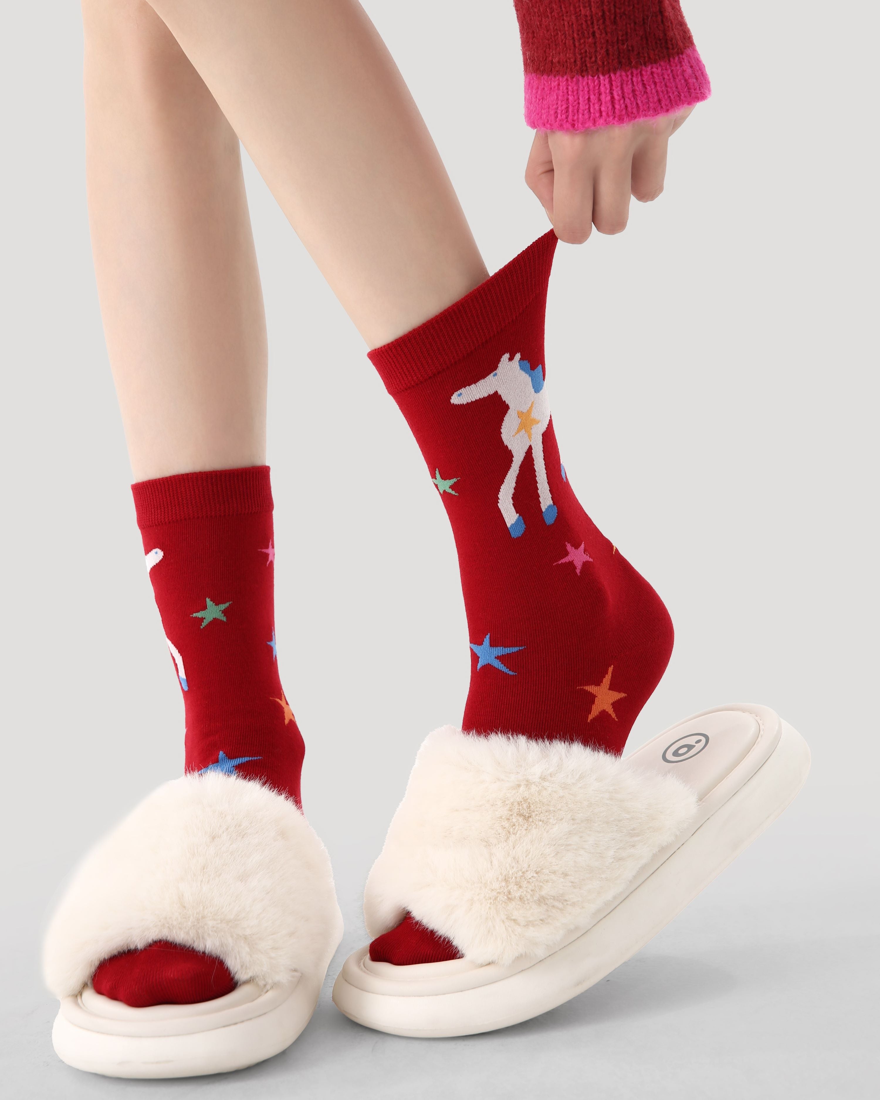 New Year 3 Pack Womens Crew Socks Colorful Dream Horse Pattern