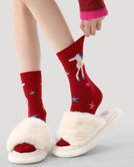 New Year 3 Pack Womens Crew Socks Colorful Dream Horse Pattern