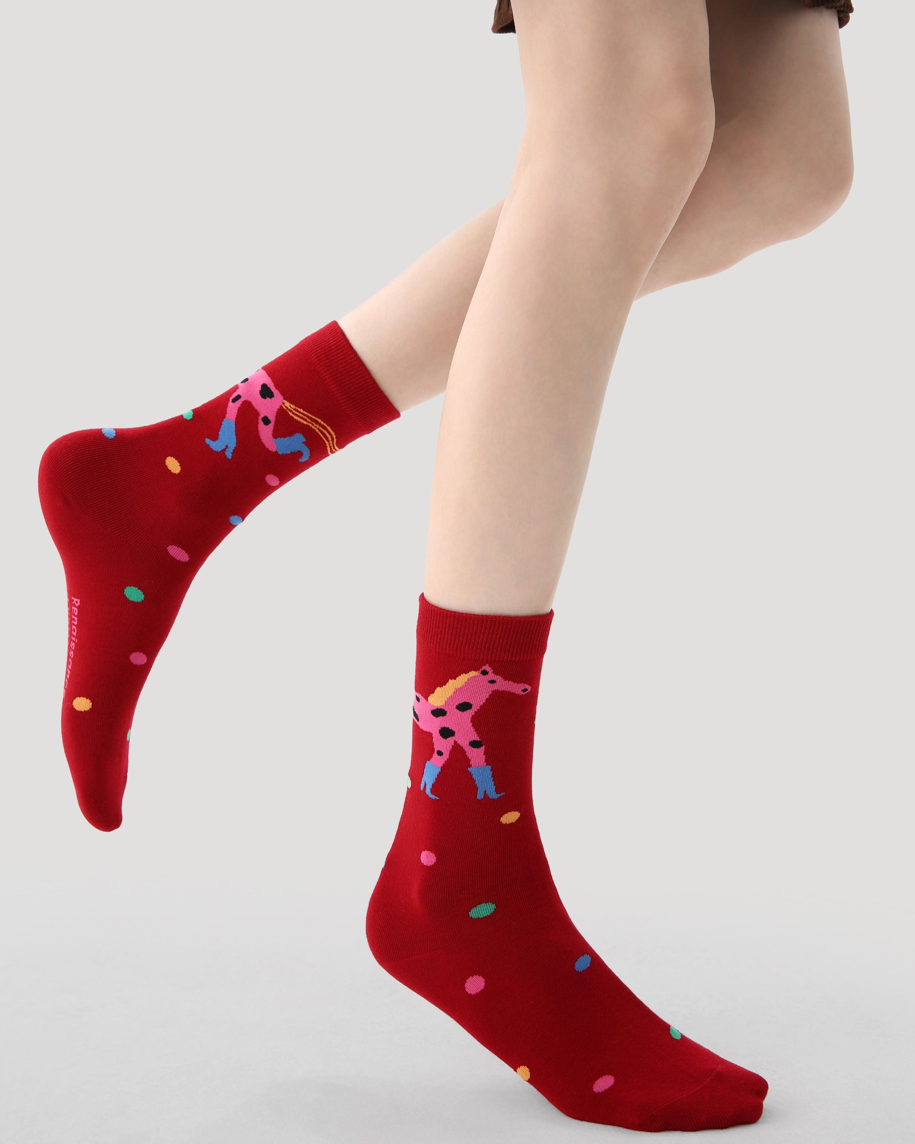 New Year 3 Pack Womens Crew Socks Colorful Dream Horse Pattern