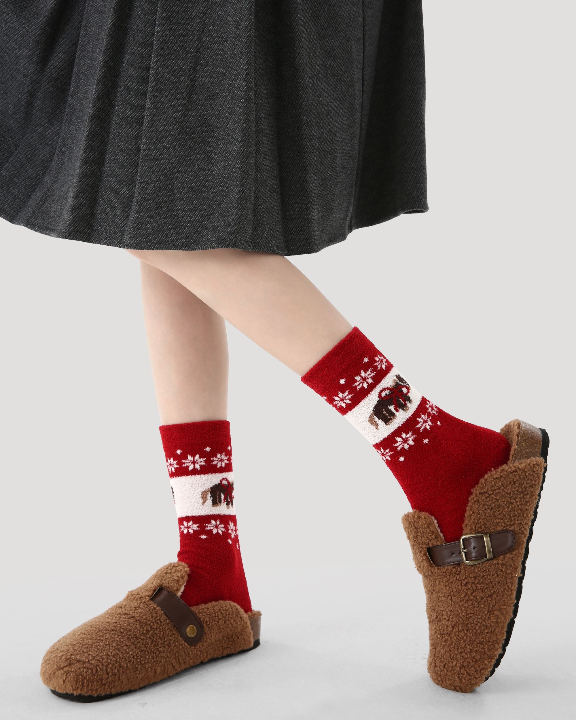 New Year 3 Pack Womens Crew Socks Dream Horse Snowflake Fuzzy