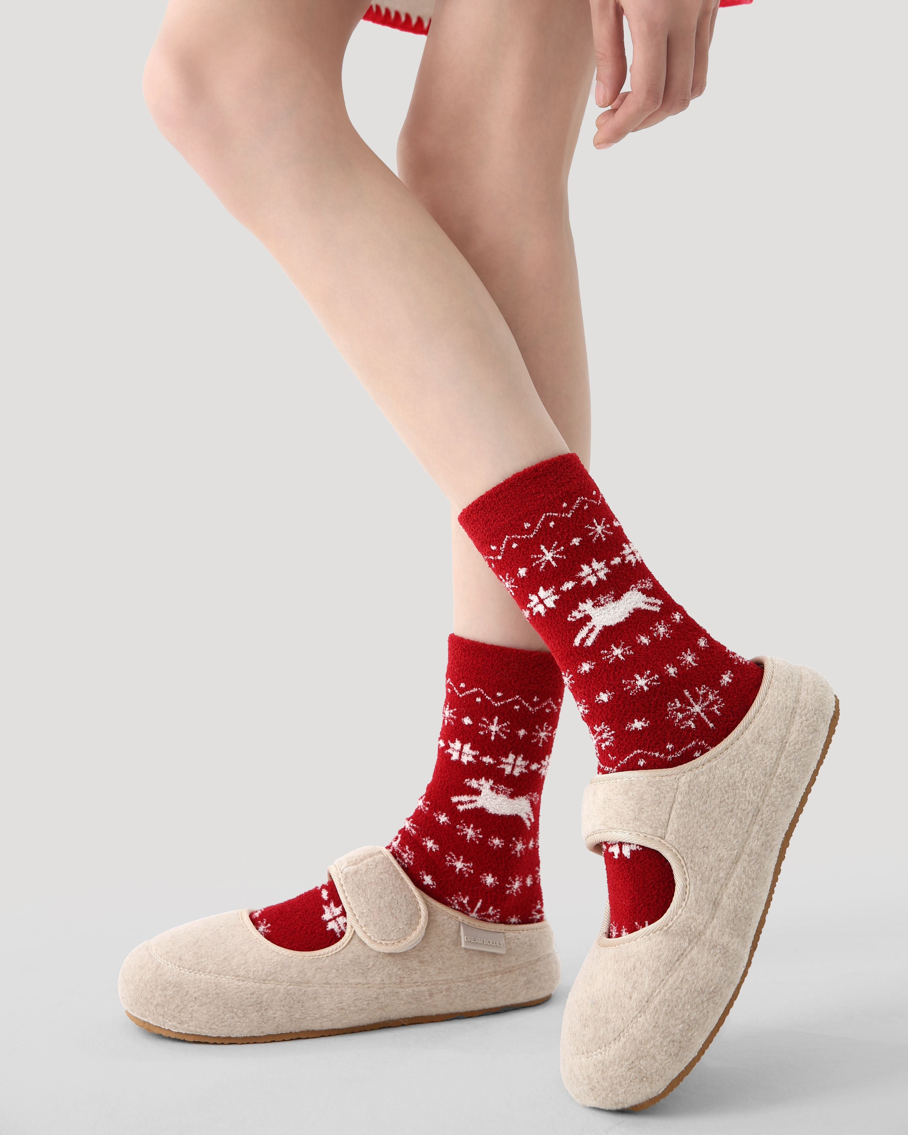 New Year 3 Pack Womens Crew Socks Dream Horse Snowflake Fuzzy