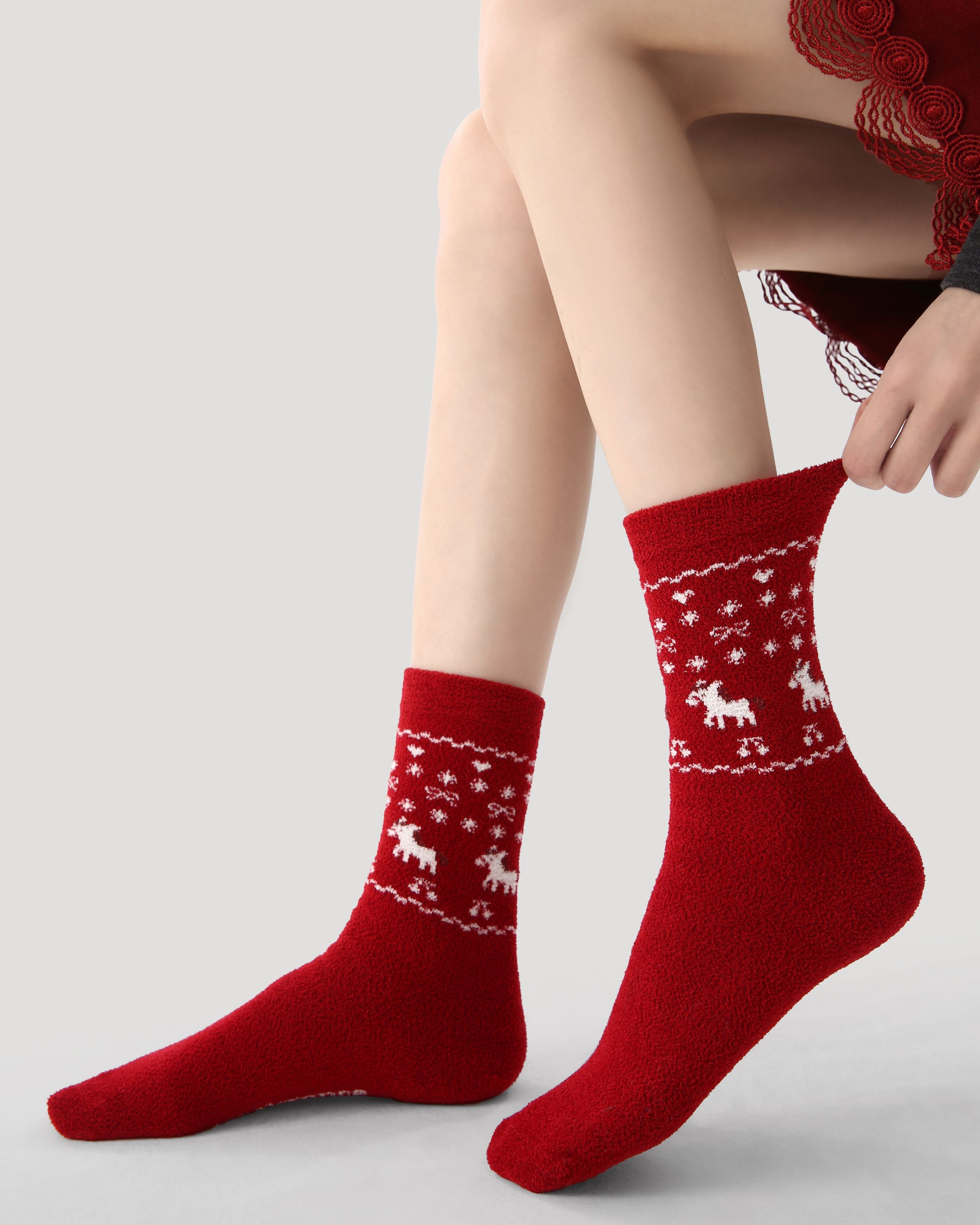 New Year 3 Pack Womens Crew Socks Dream Horse Snowflake Fuzzy