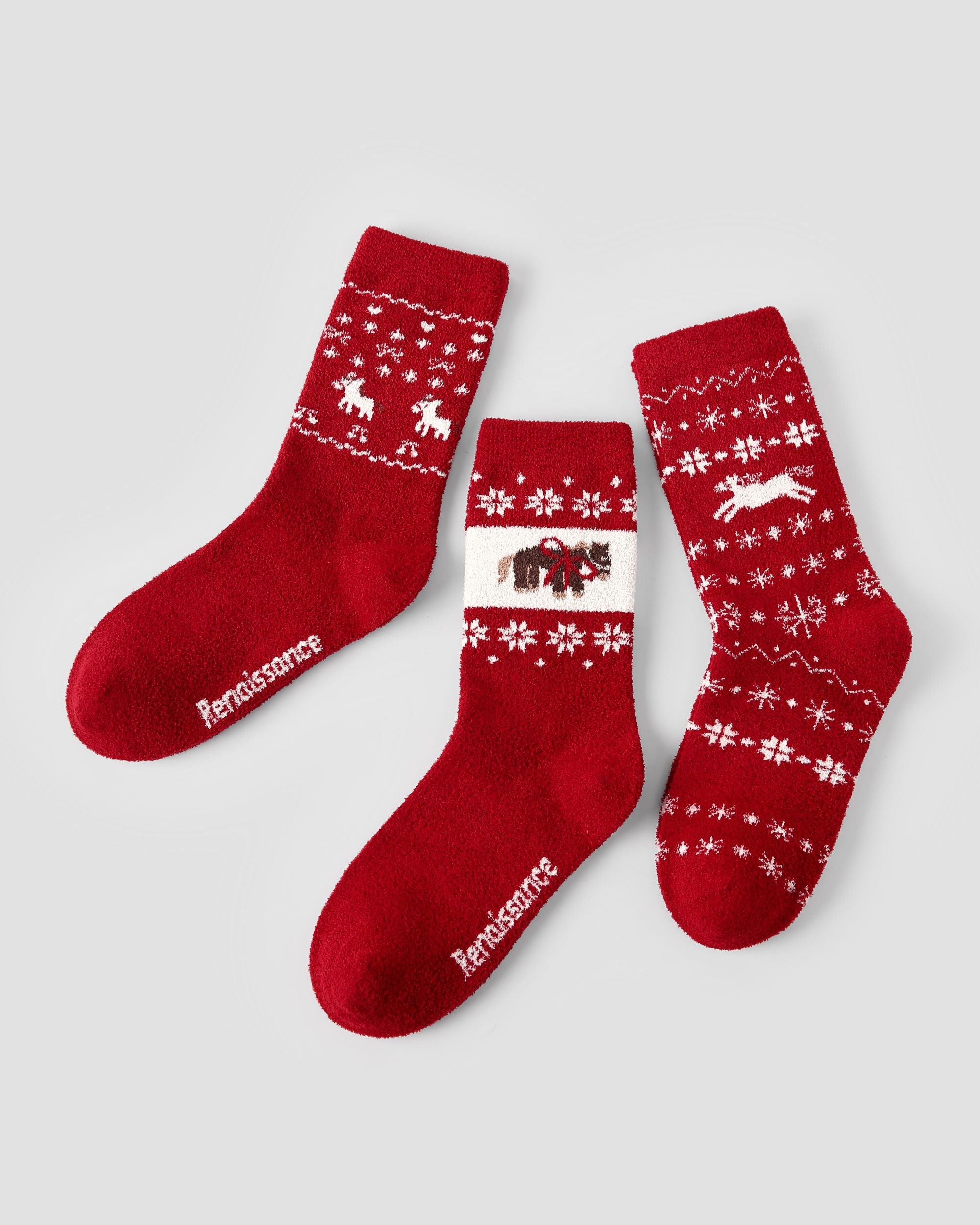 New Year 3 Pack Womens Crew Socks Dream Horse Snowflake Fuzzy