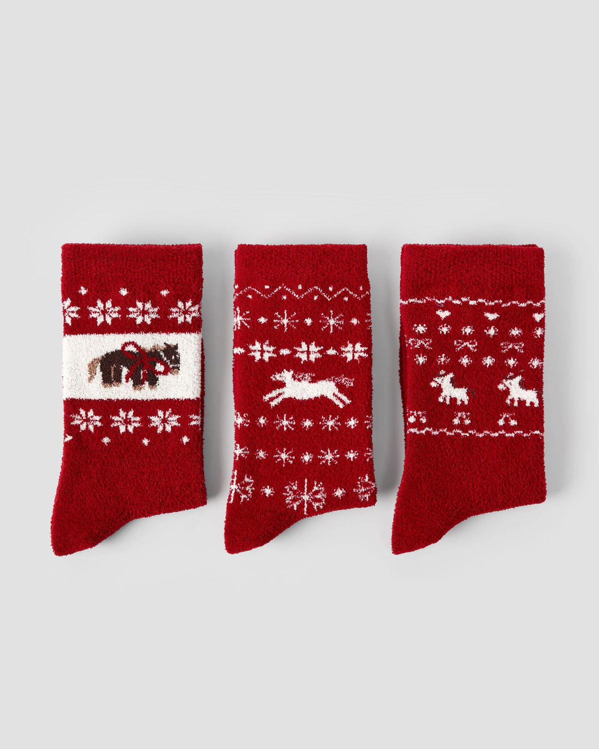 New Year 3 Pack Womens Crew Socks Dream Horse Snowflake Fuzzy