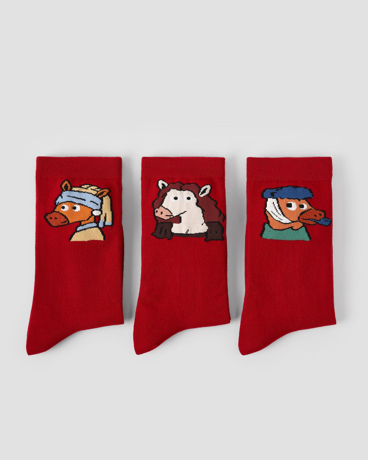 New Year 3 Pack Womens Crew Socks Famous Painting Horse Artistic Parody