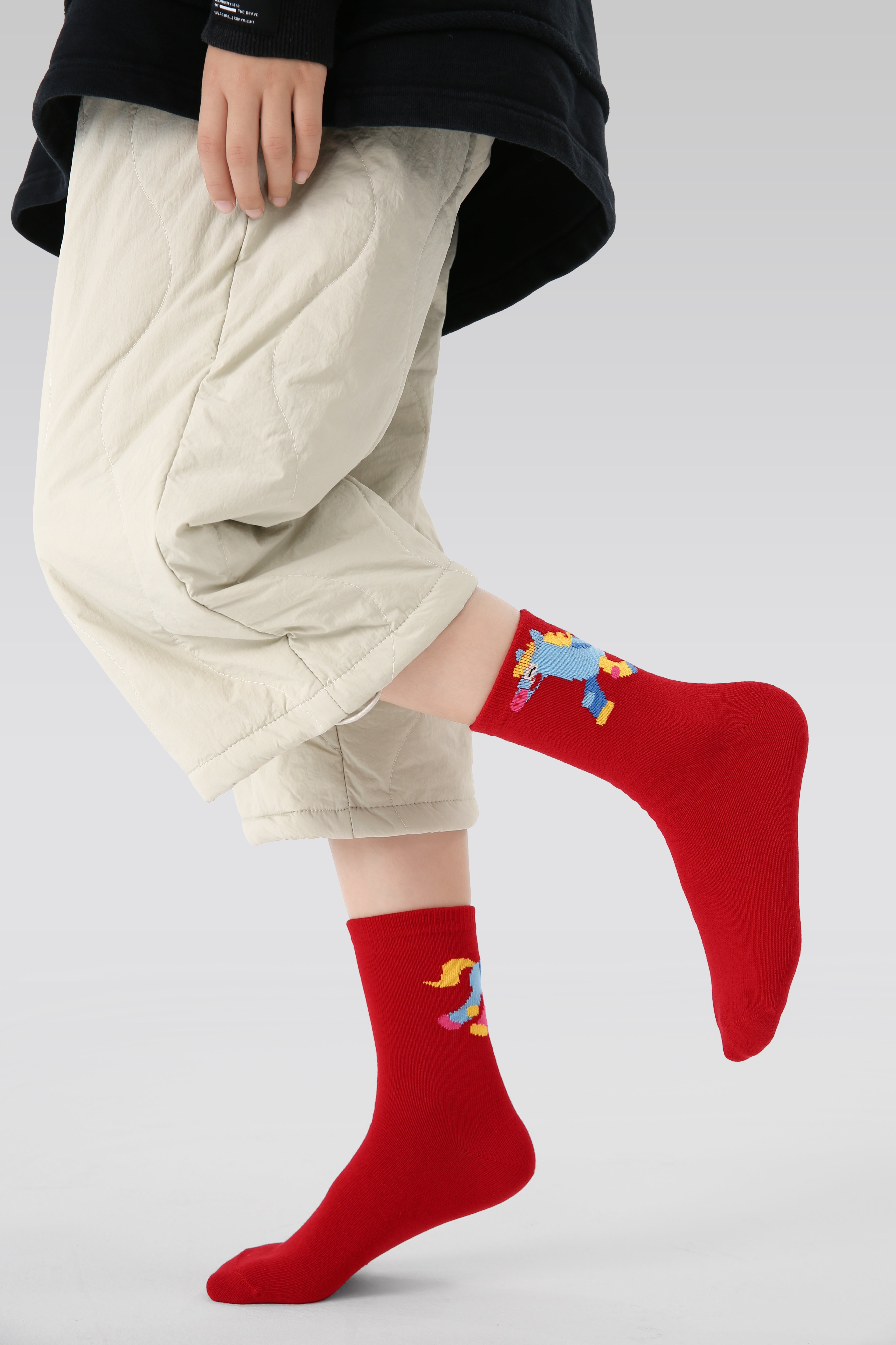 New Year 5 Pack Kids Crew Socks Energetic Pony Cartoon Pattern