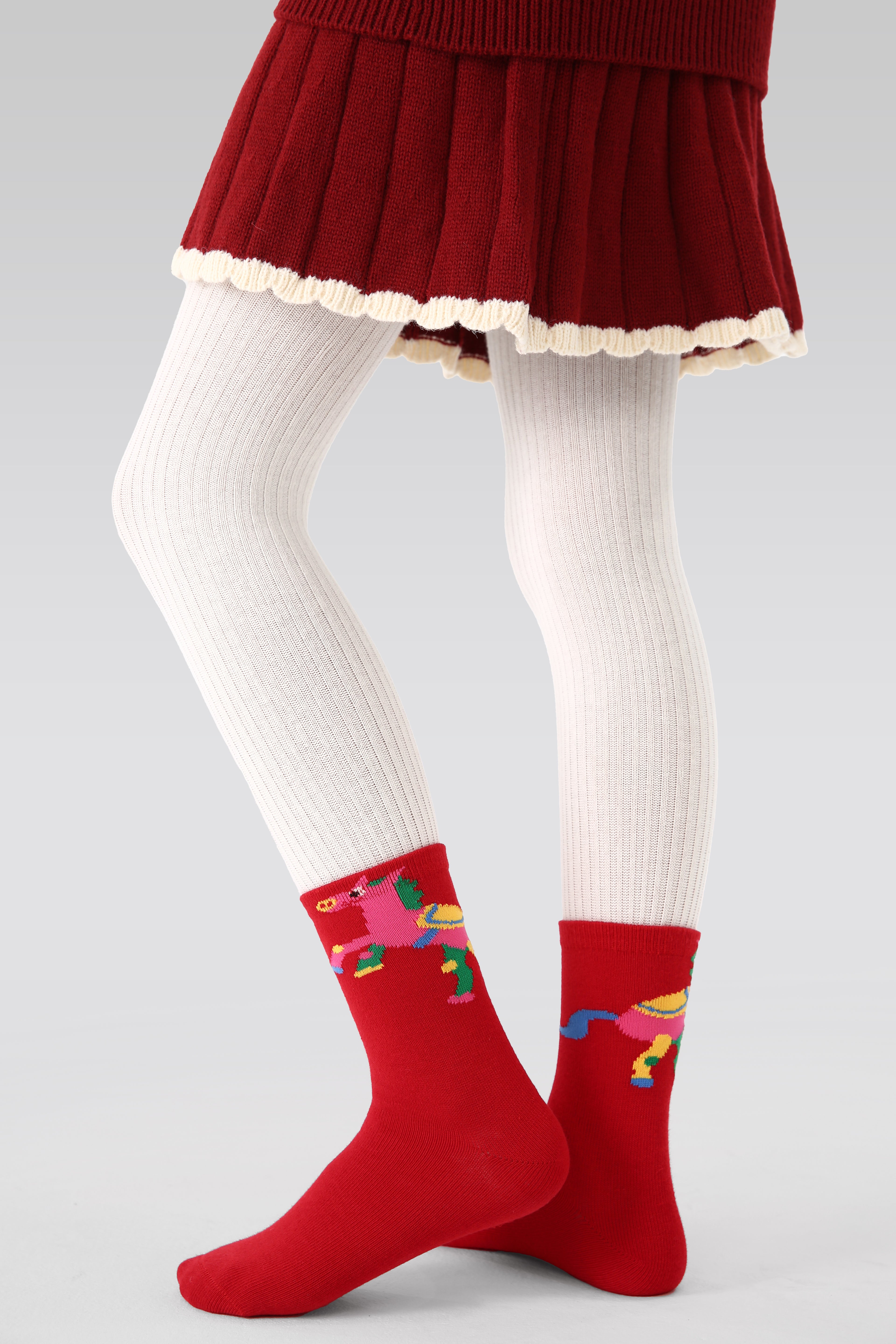 New Year 5 Pack Kids Crew Socks Energetic Pony Cartoon Pattern