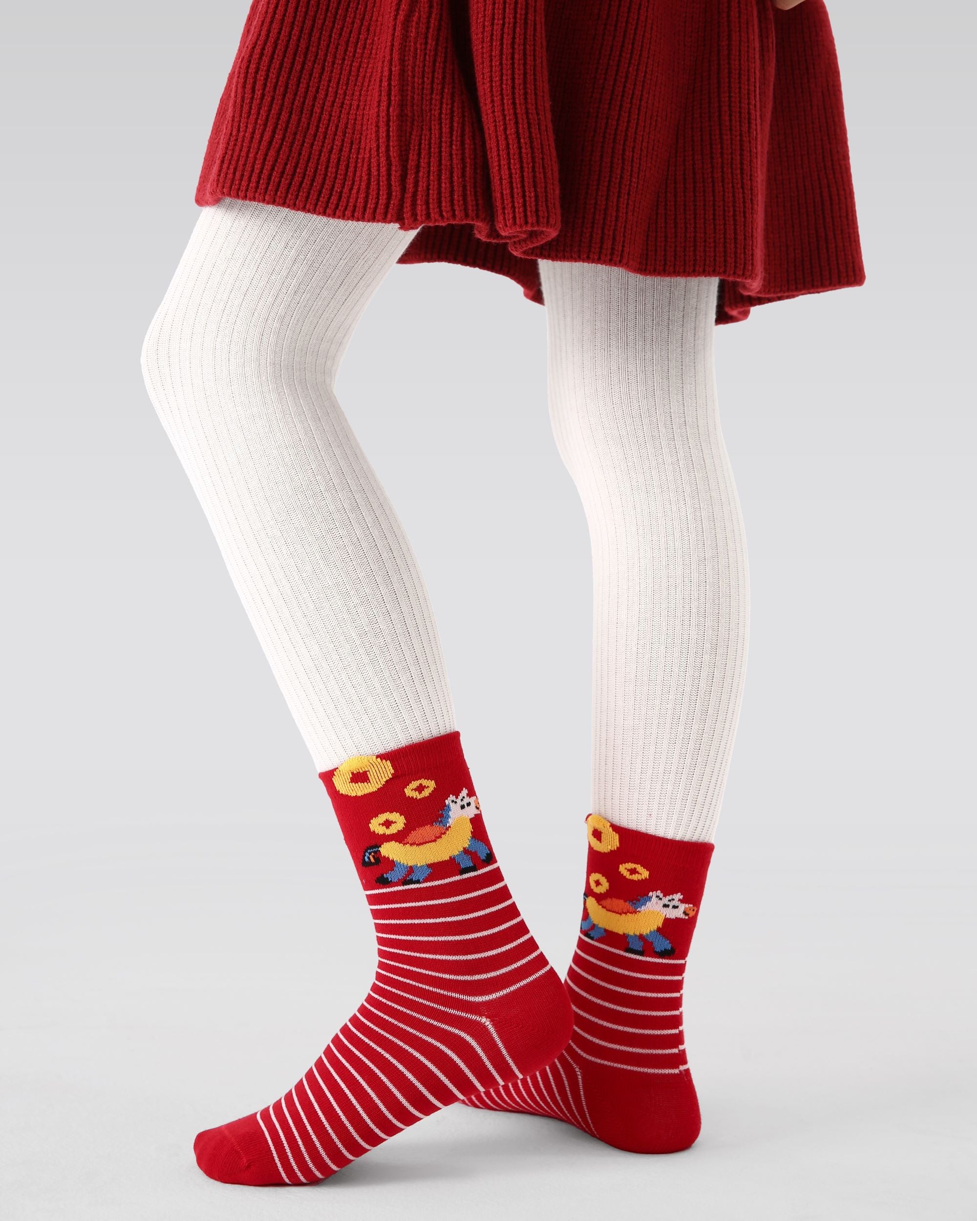 New Year 5 Pack Kids Crew Socks Horse Fortune Cartoon Pattern