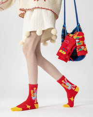 New Year Galloping Success Horse Zodiac Red Socks Combed Cotton Crew