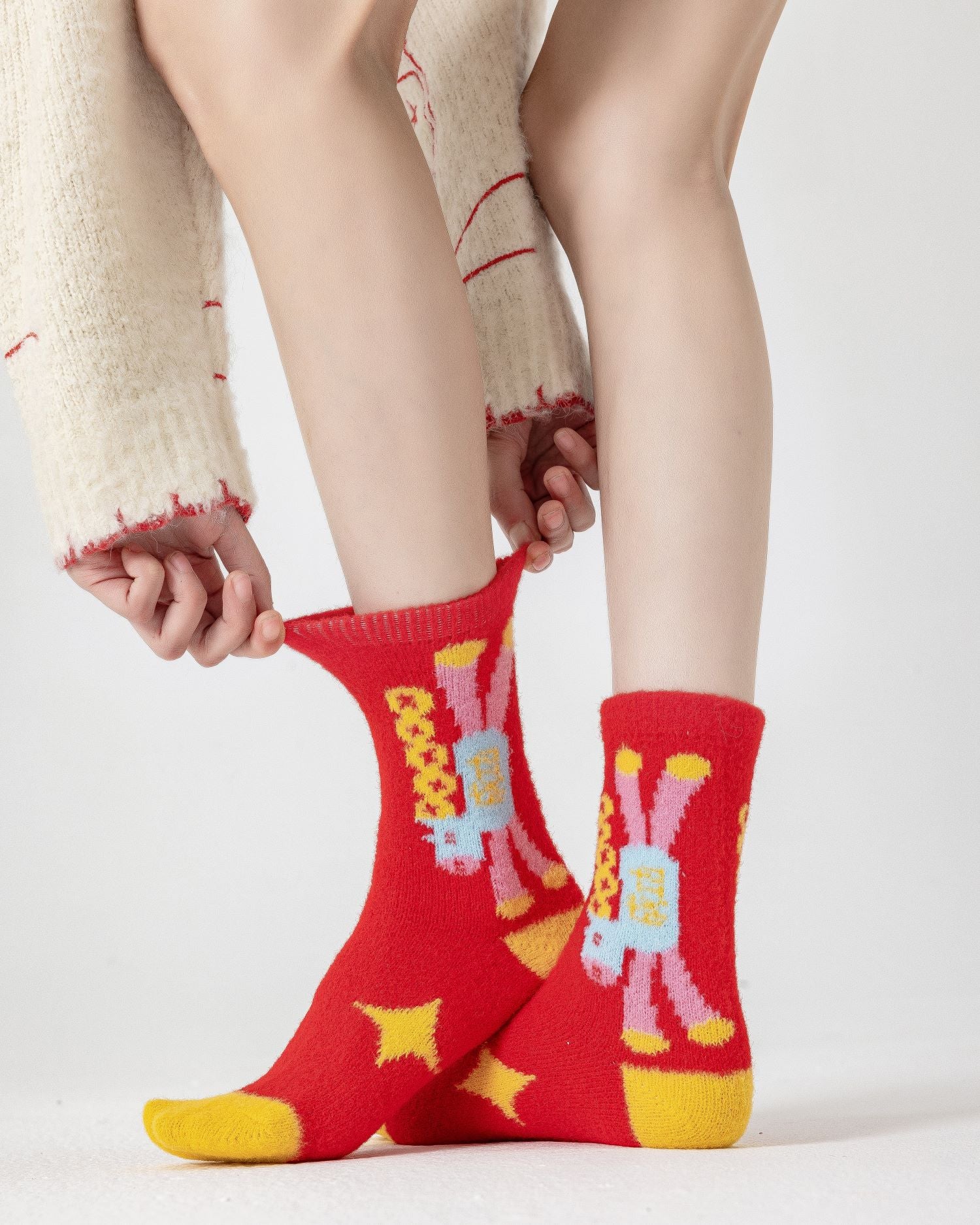 New Year Galloping Success Horse Zodiac Red Socks Combed Cotton Crew