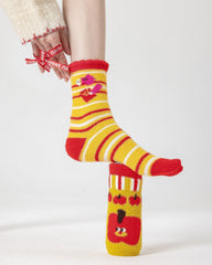 New Year Good Luck Persimmon Peanut Crew Socks Combed Cotton