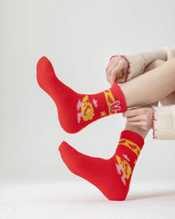 New Year Lucky Horse Wealth Red Socks Cozy Crew