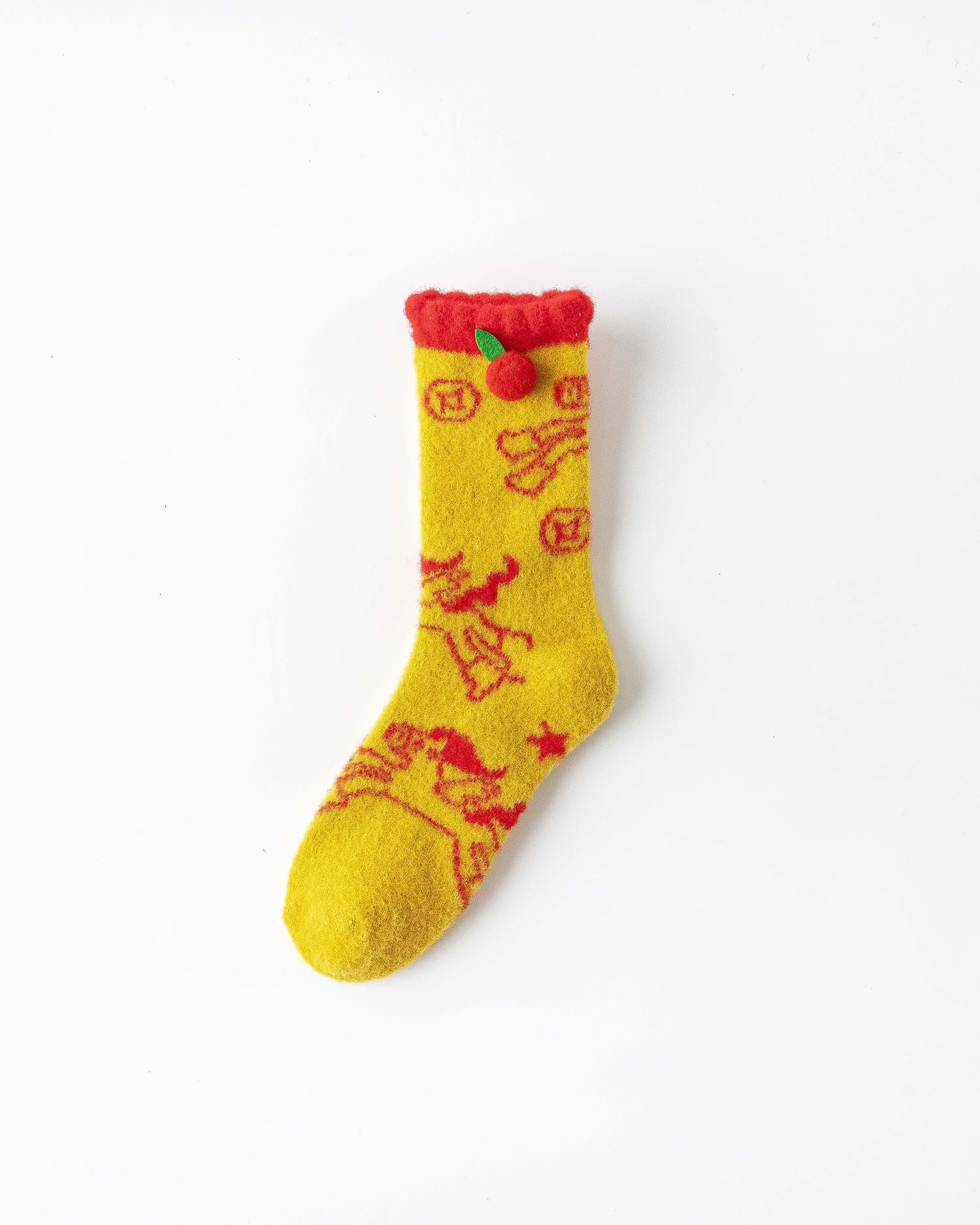 New Year Lucky Horse Wealth Red Socks Cozy Crew