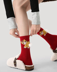 New Year Womens Crew Socks Puffy Butt Horse 3D Pom Pom